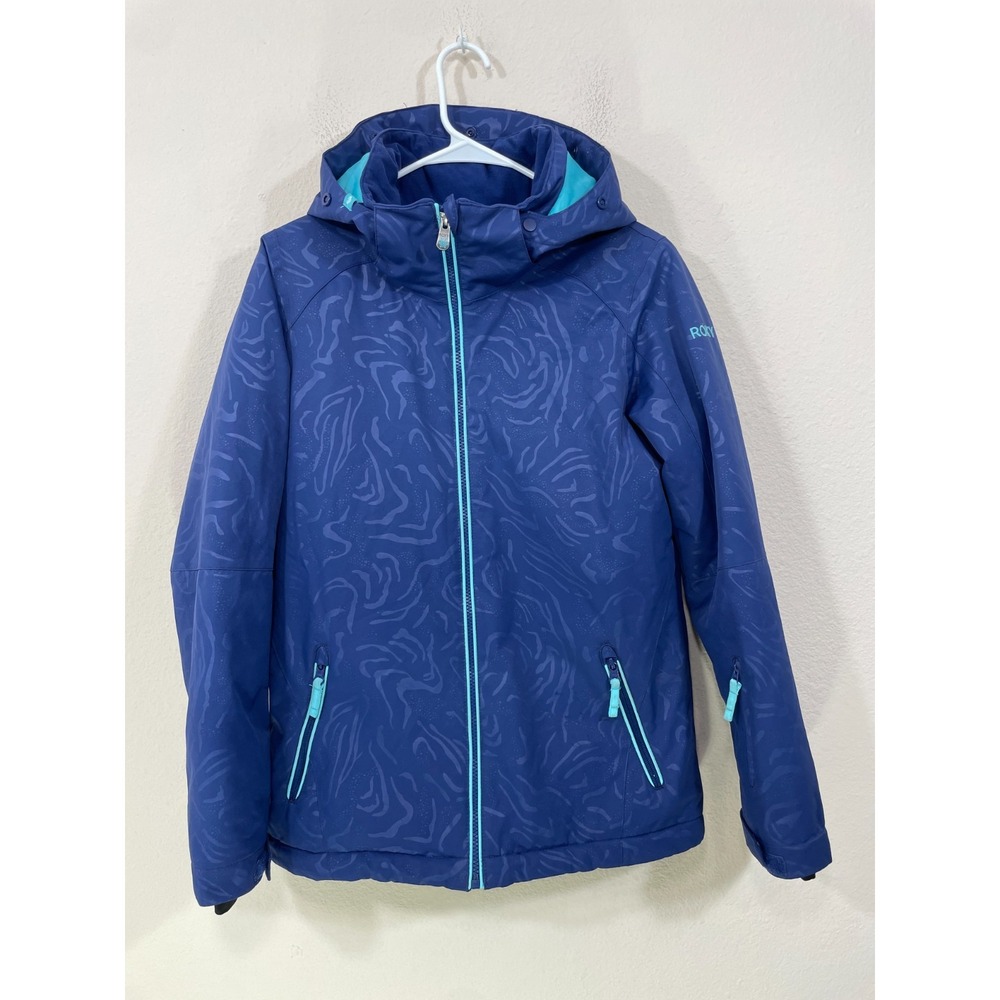 Roxy Dryflight Jacket Girl's XXL (16 10K Snow Ski Full Zip Hooded Pockets Blue